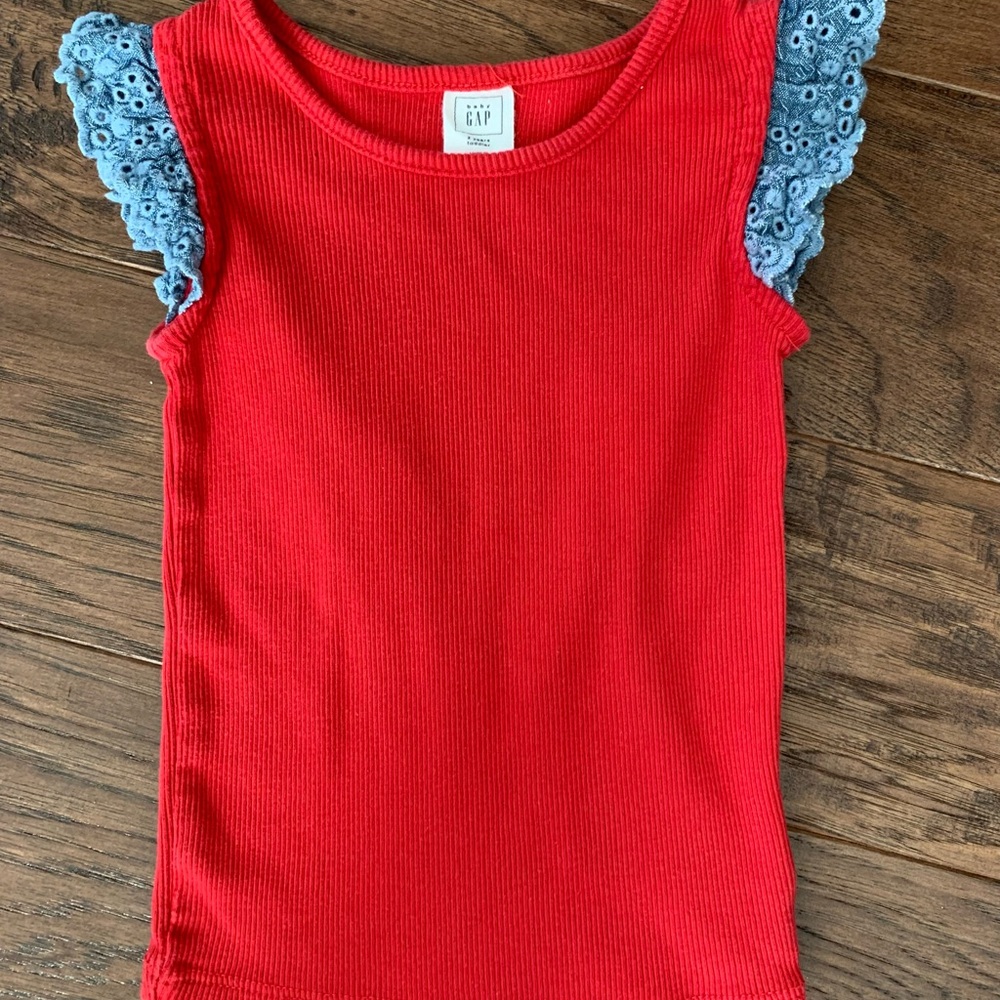 GAP Kids Red Tank with Blue Lace Trim